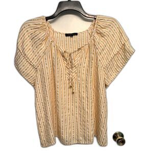 Adrienne Vittadini Yellow Gold Stripe Flutter Sleeve Blouse 1X Boho Lurex Top